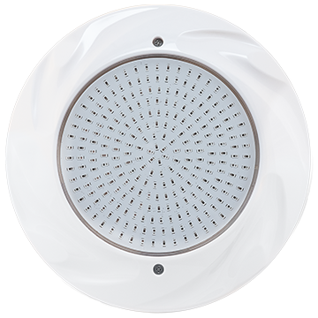 Pool Glow SLIM265 LED pool light unit close-up 316 stainless steel surface mount underwater lighting product